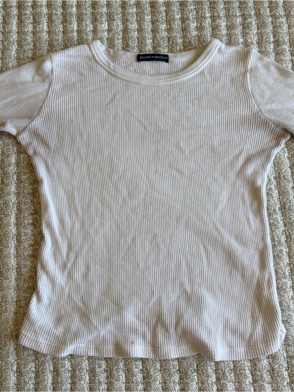 Brandy Melville White Ribbed Crewneck Short Sleeve Tee